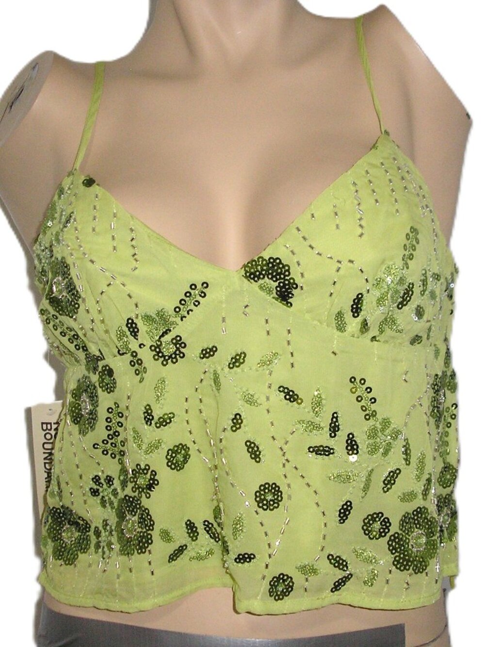 No Boundaries Sequin & Beaded Juniors Green Crop Top, XXL (20) NEW NWT